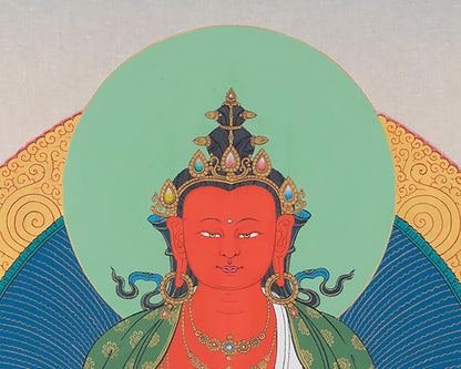 Amitayus With White Tara and Namgyalma Thanka Print | Bodhisattva Canvas Print | Tibetan Buddhism Art