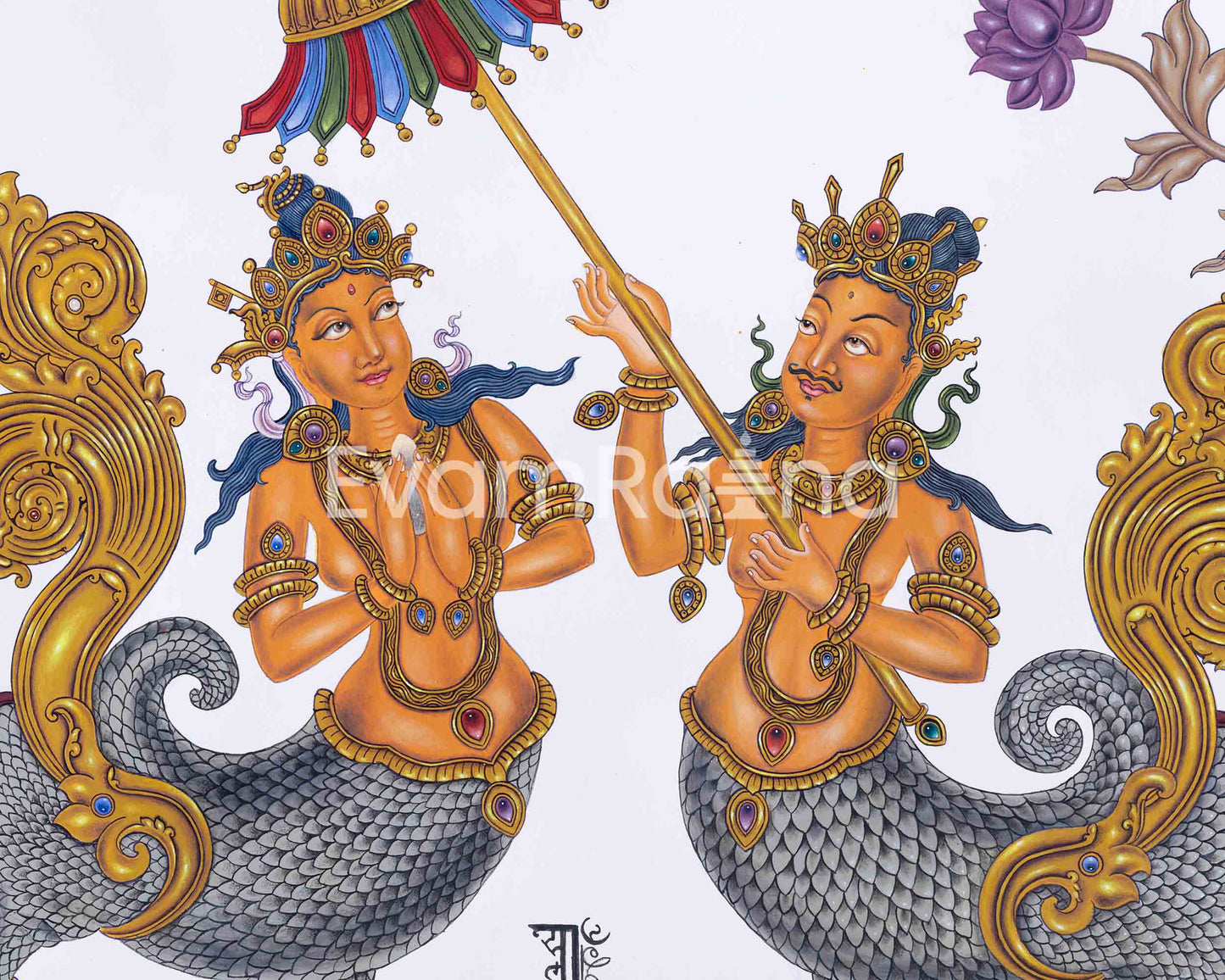 Makara Couple Thangka Prints for Eternal Bonding | Traditional Print Decors