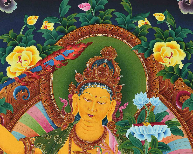 Manjushri Bodhisattva Thangka Print | Digital Canvas Print