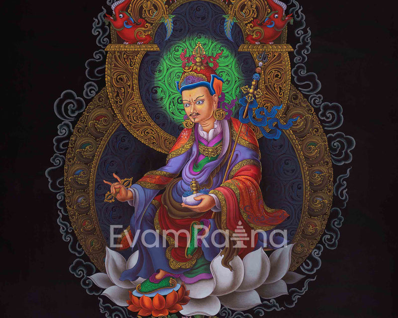 Guru Rinpoche The Lotus Bron Master Of Tibetan Buddhism | Master Padmasambhava Depicted On Traditional Paubha Print