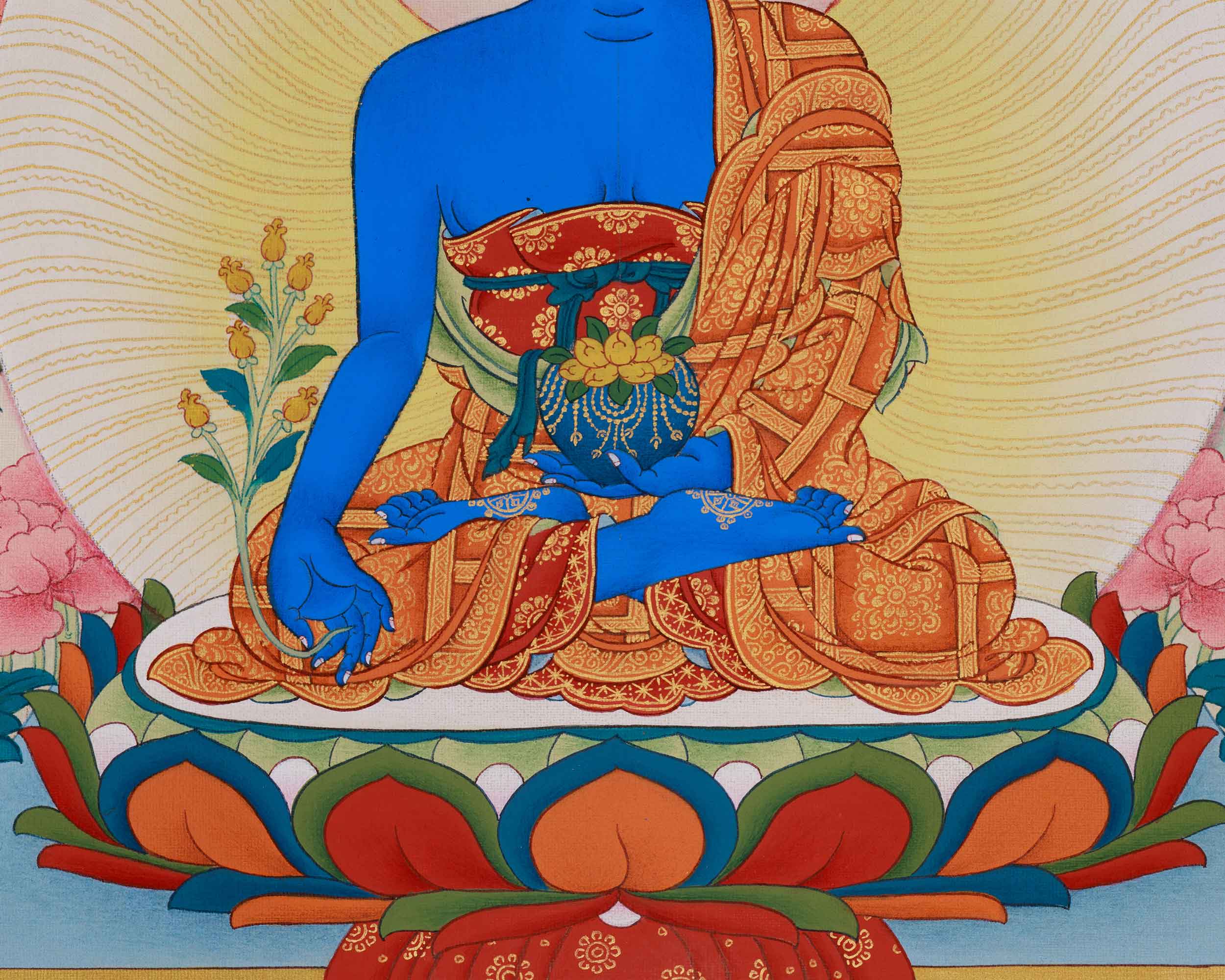 Traditional Asta Medicine Buddha Thangka | Healing and Longevity Art
