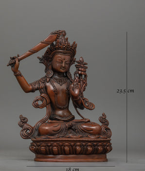 Manjushri Nepalese Oxidized Artwork Statue | Beacon of Wisdom and Insight