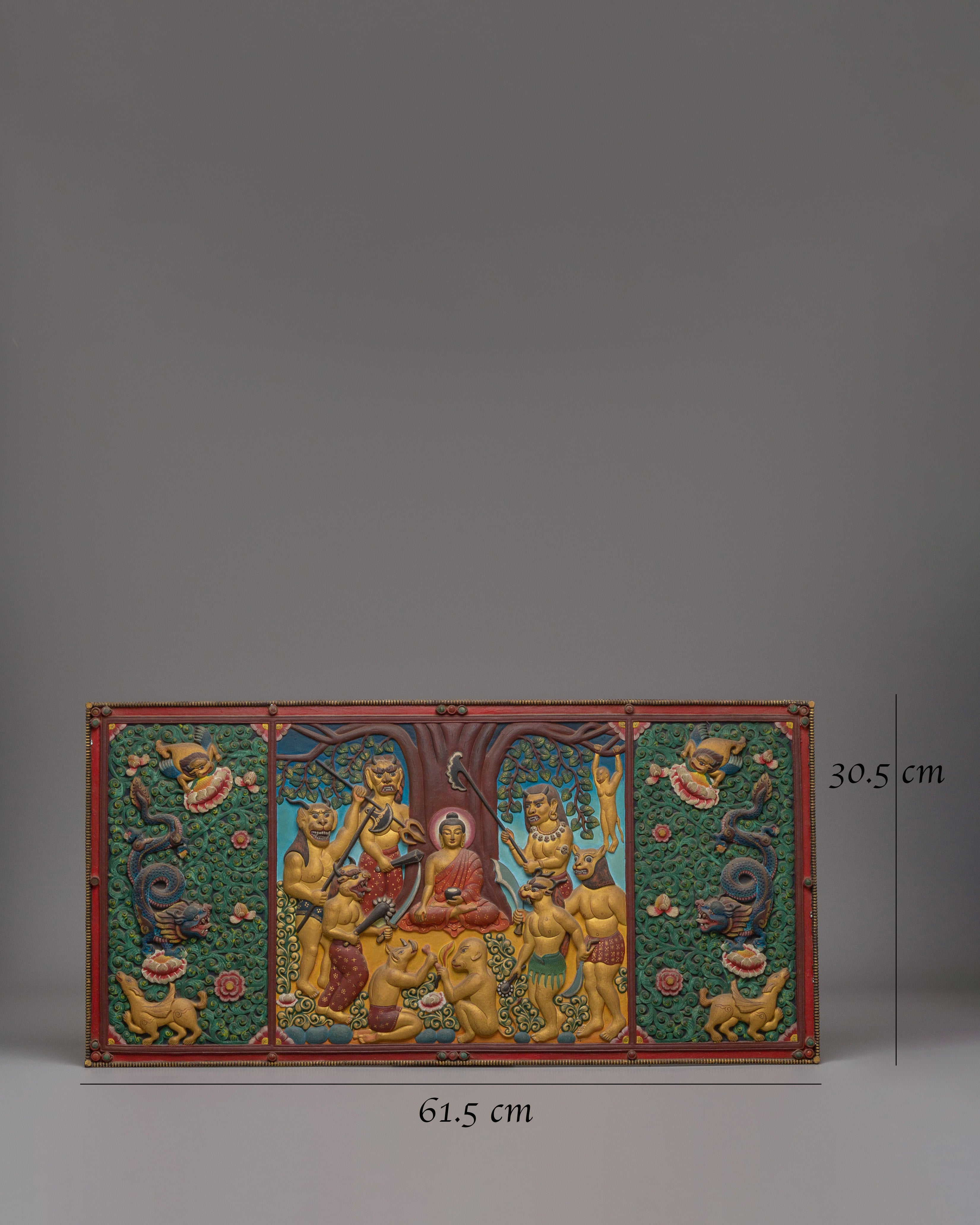 Meditating Shakyamuni Buddha Wall Hanging | Enlightenment Scene with Mara