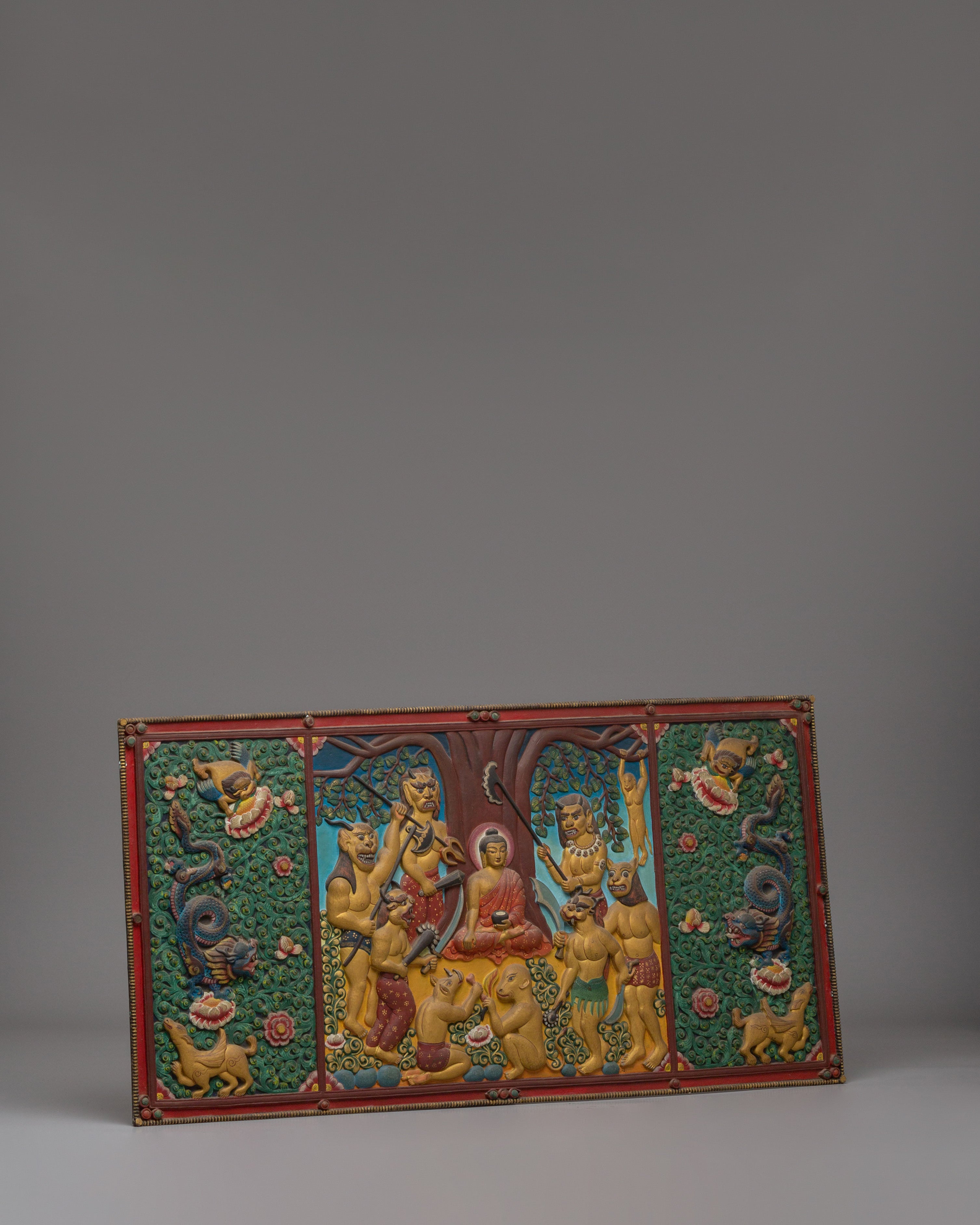 Meditating Shakyamuni Buddha Wall Hanging | Enlightenment Scene with Mara