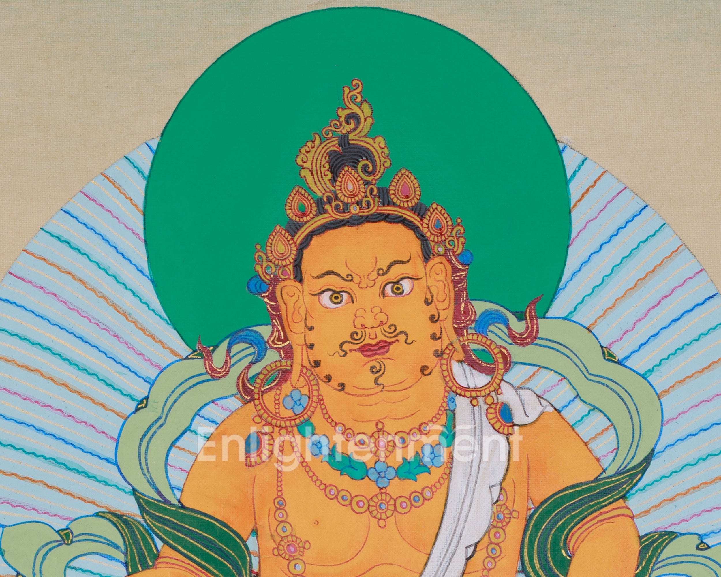 Sacred 12-Inch Dzambhala Thangka | The Tibetan God of Wealth, Fortune, and Generosity