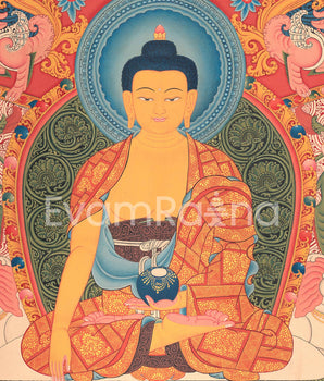 Shakyamuni Buddha and Mara Thangka Print on Canvas | The Path to Liberation | Print for Spiritual Resilience