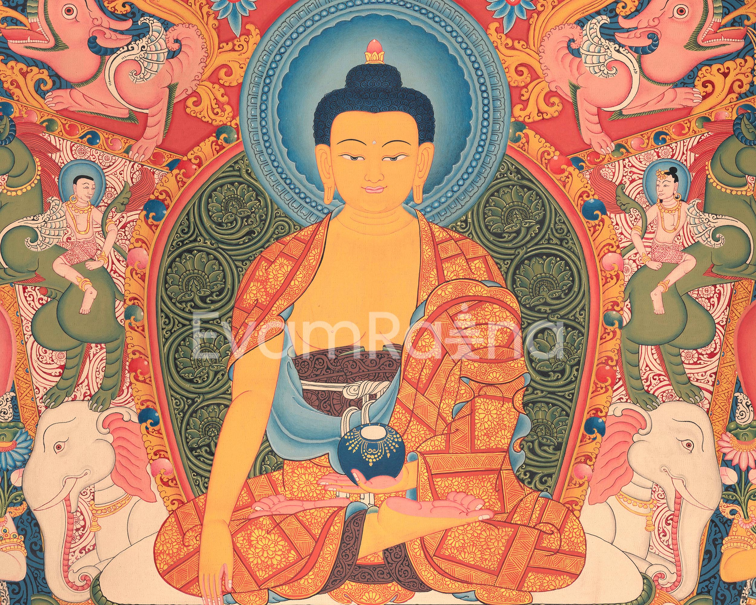 Shakyamuni Buddha and Mara Thangka Print on Canvas | The Path to Liberation | Print for Spiritual Resilience