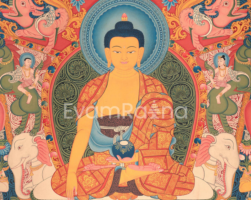 Shakyamuni Buddha and Mara Thangka Print on Canvas | The Path to Liberation | Print for Spiritual Resilience