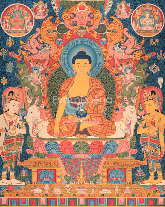 Shakyamuni Buddha and Mara Thangka Print on Canvas | The Path to Liberation | Print for Spiritual Resilience