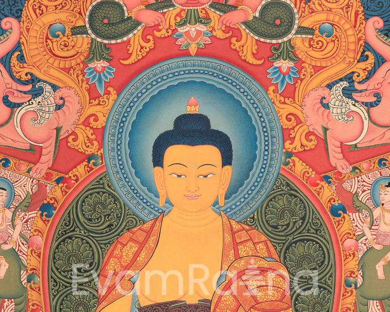 Shakyamuni Buddha and Mara Thangka Print on Canvas | The Path to Liberation | Print for Spiritual Resilience