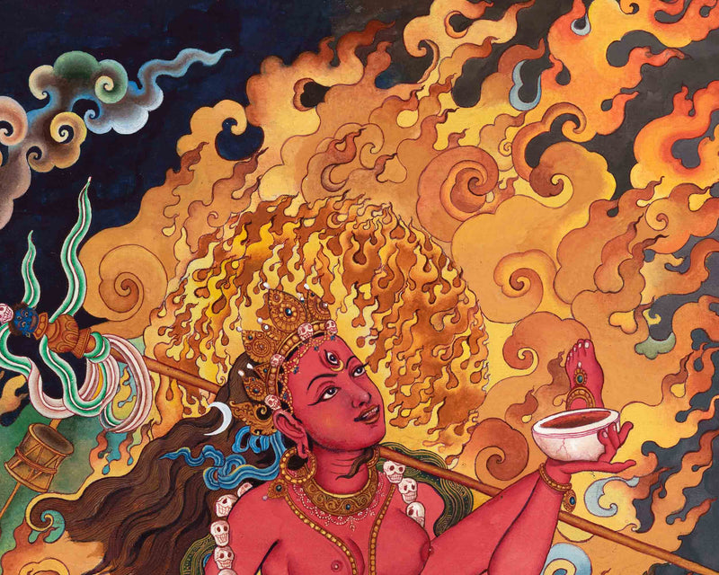 Red Dakini Vajrayogini Thangka Print | Buddhist Female Dakini Thangka Print