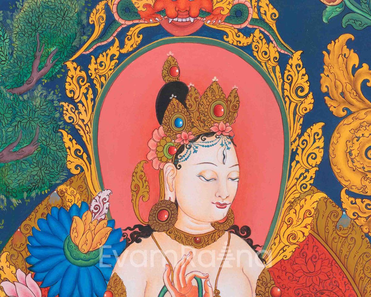 Handpainted Goddess White Tara Thangka | Tara of Seven Eyes | Meditation Art