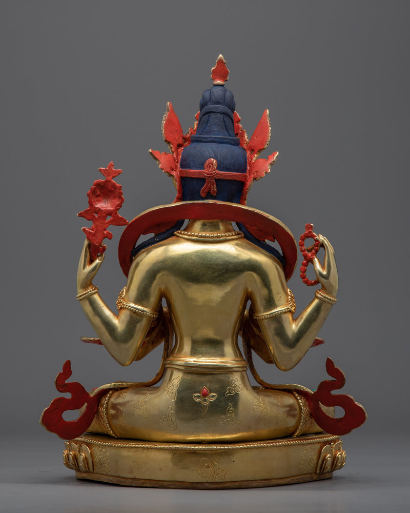 Religious Statue For Mantra Avalokitesvara | Gold Gilded Statue For Meditation
