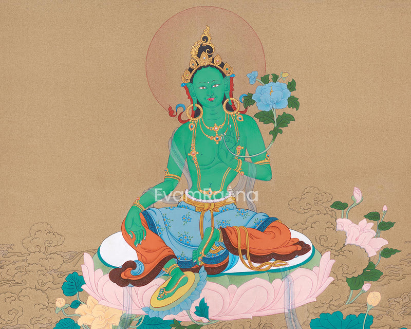 Sgrol-ljang (Green Tara) Thangka - Tibetan Goddess of Wisdom