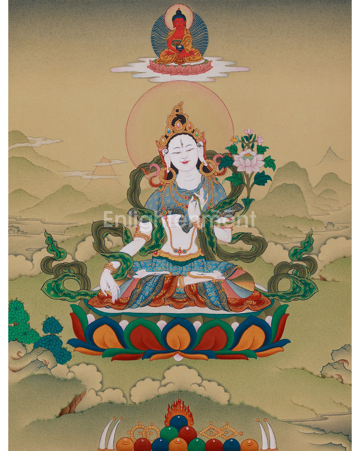 Tibetan White Tara With Amitabha Buddha Thangka