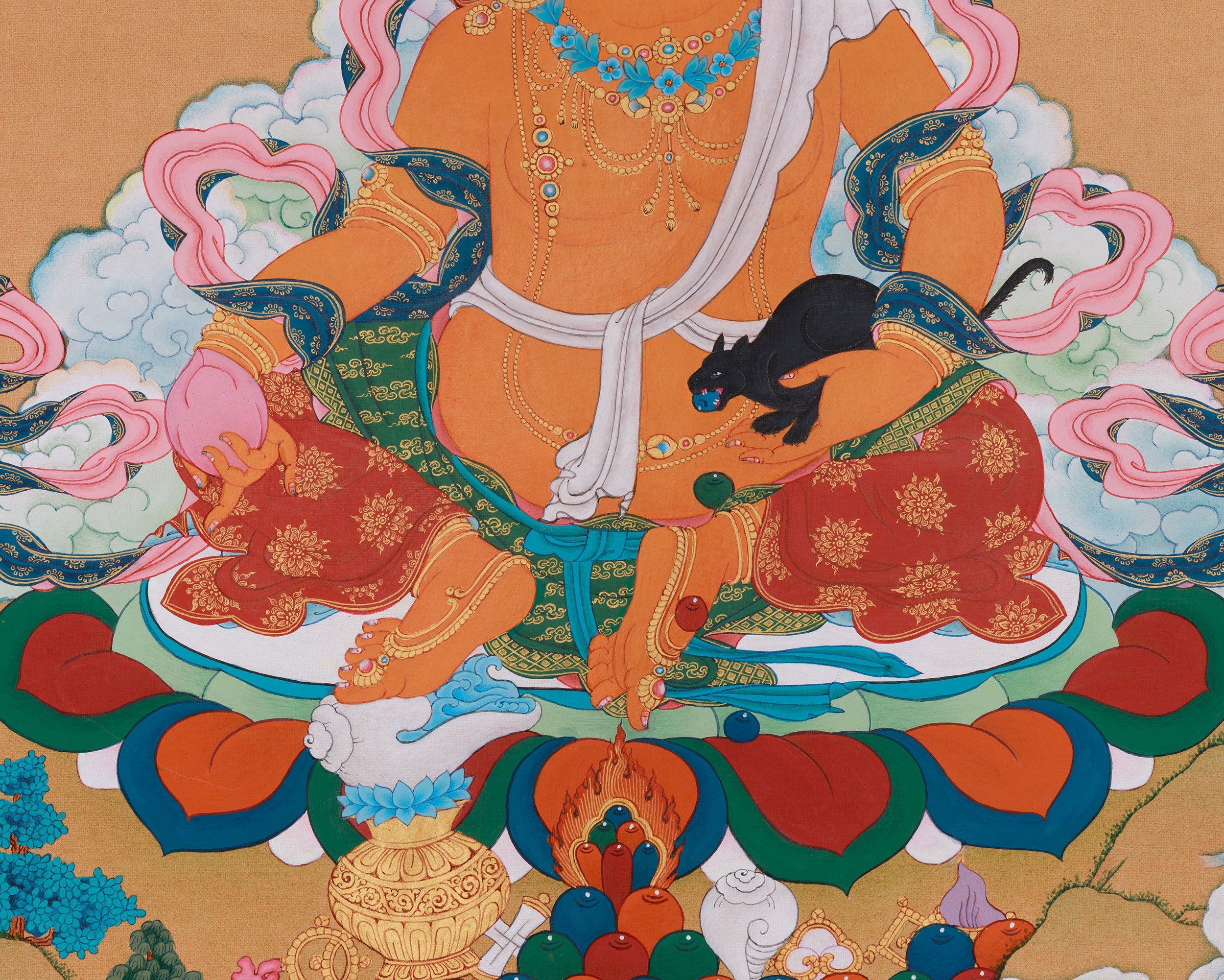 24 Inch Dzambhala Thangka | Buddhist God of Fortune and Protection