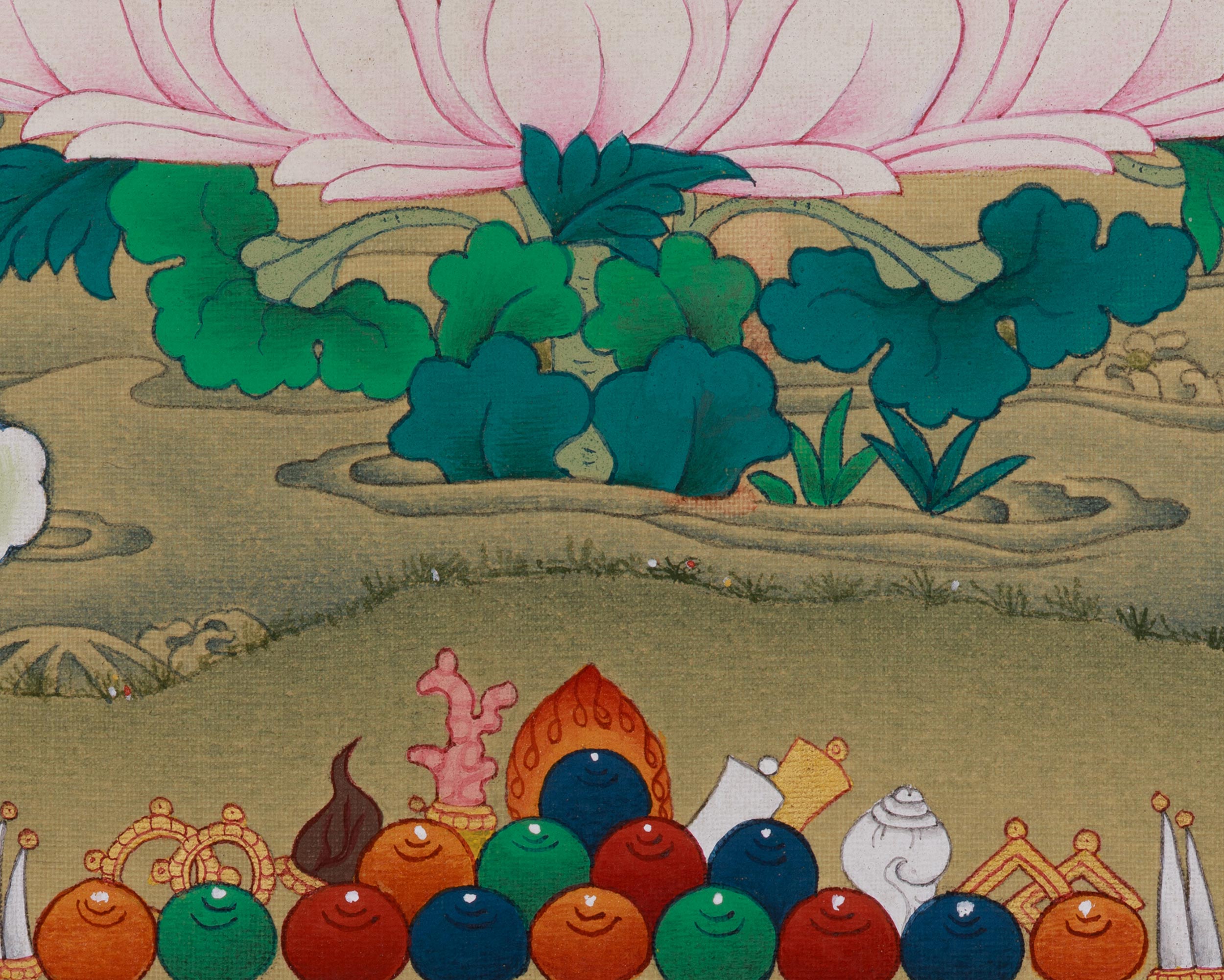 Divine Chenrezig with Amitabha Buddha Thangka | Compassion Deity Art