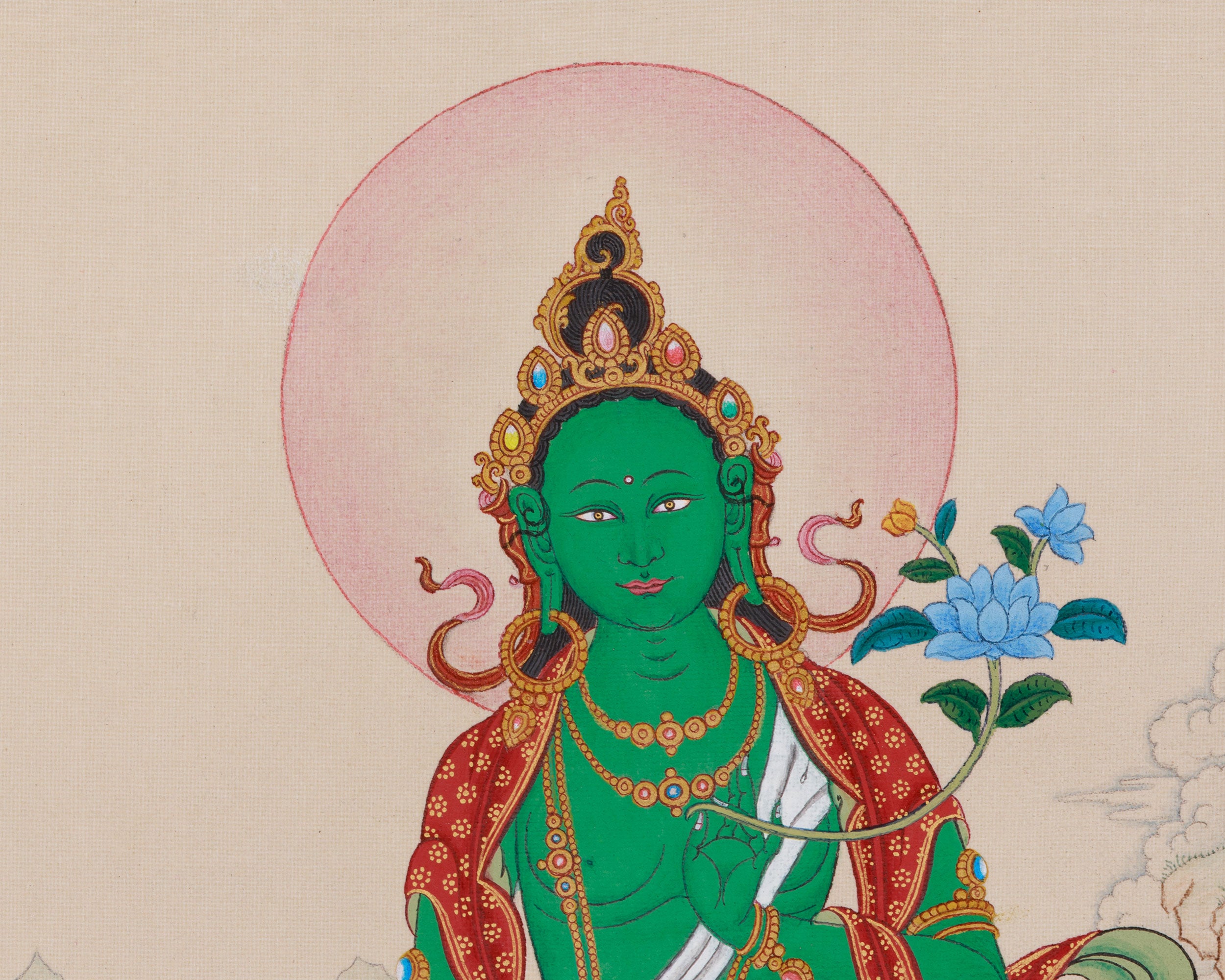 33 cm Green Tara Painting | Tibetan Goddess of Swift Protection
