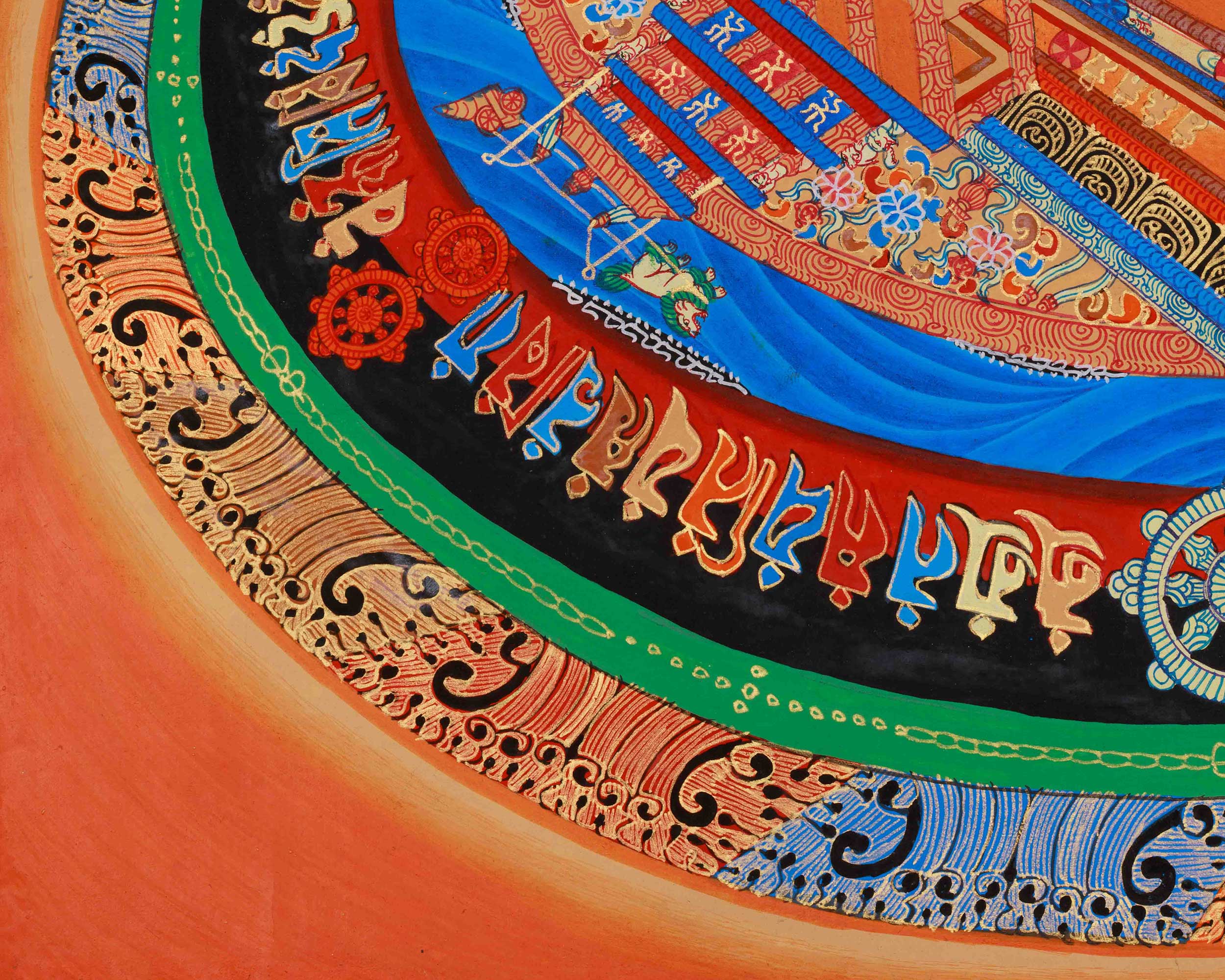 Three-Dimensional Kalachakra Mandala | Hand-Painted Wheel of Time Thangka