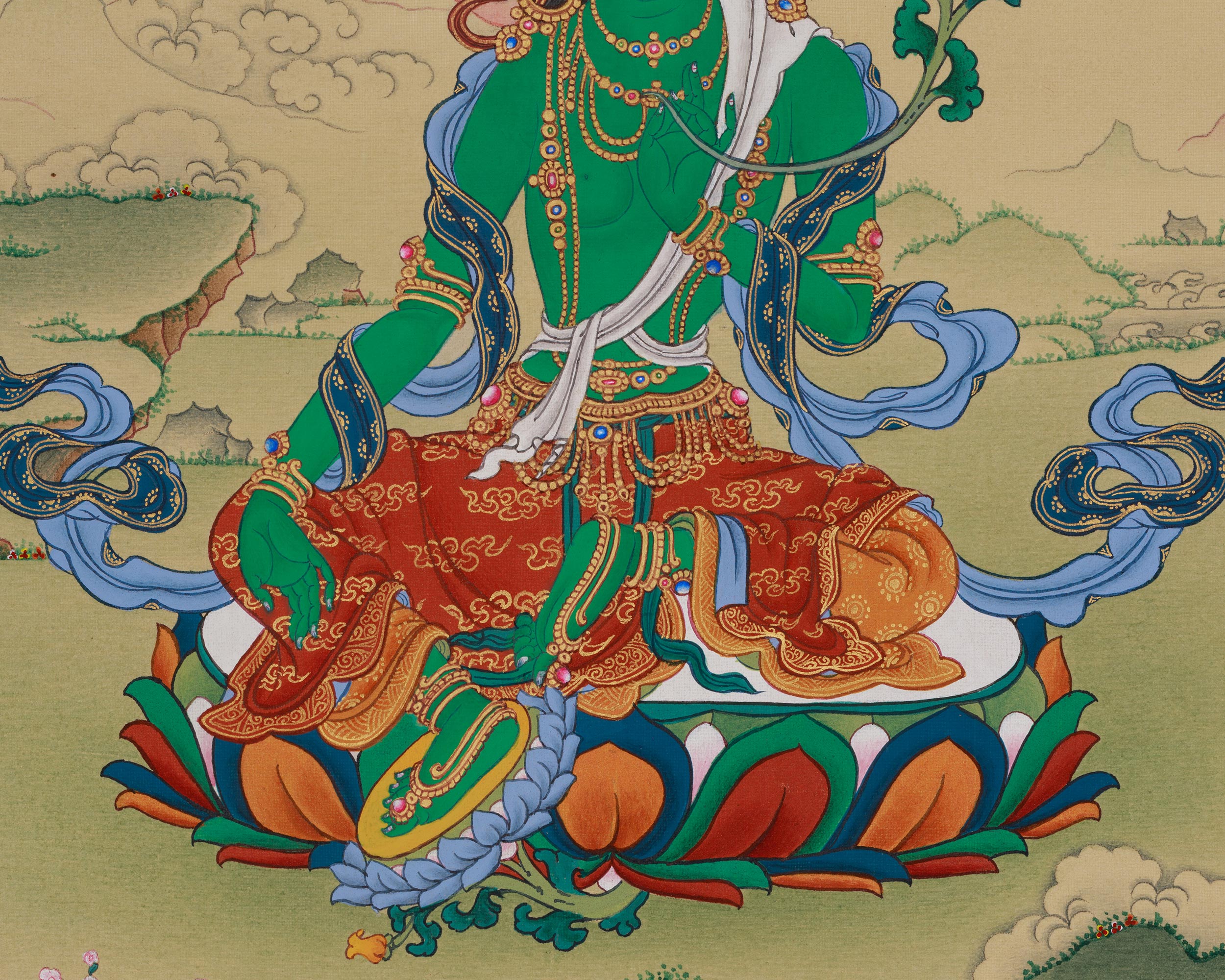 Green Tara with Amitabha Buddha Art | Swift Action Deity | Buddha of Infinite Light
