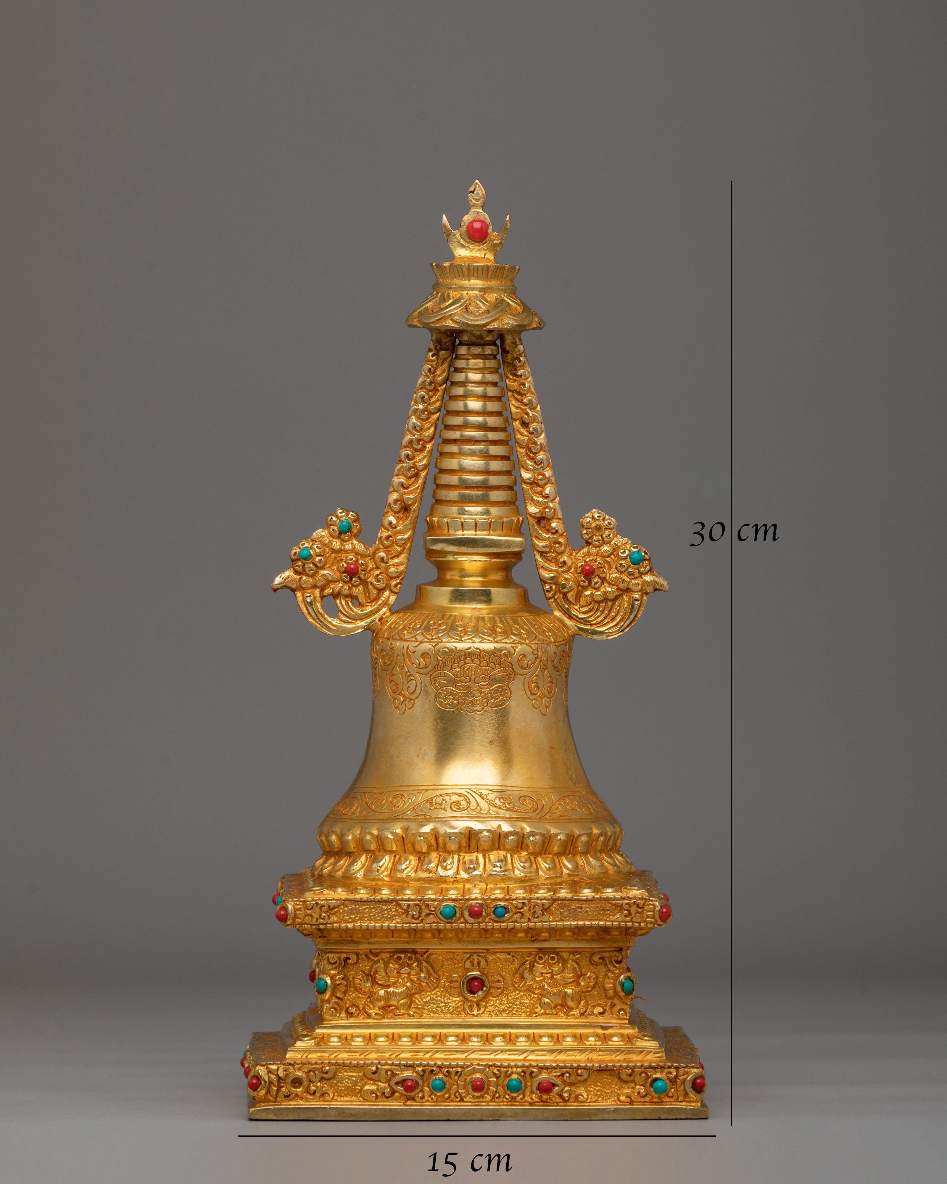 Handmade Parinirvana Stupa | Gold Plated Statue
