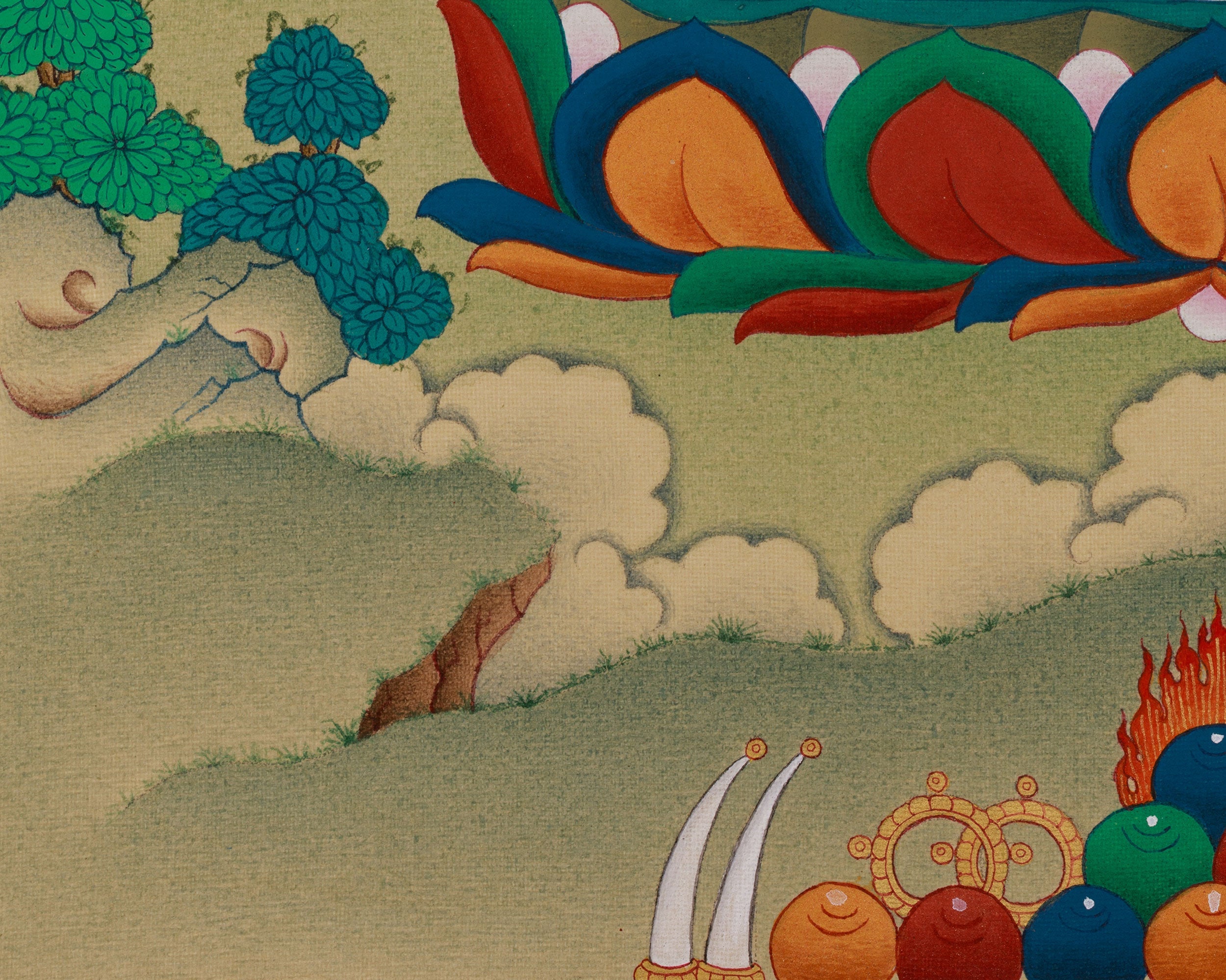 Tibetan White Tara With Amitabha Buddha Thangka | Healing And Longevity Deity