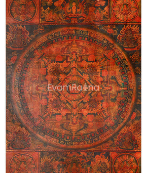 Oil Varnished Vintage Buddha Mandala | Hand-Painted Artwork of Divine Healing