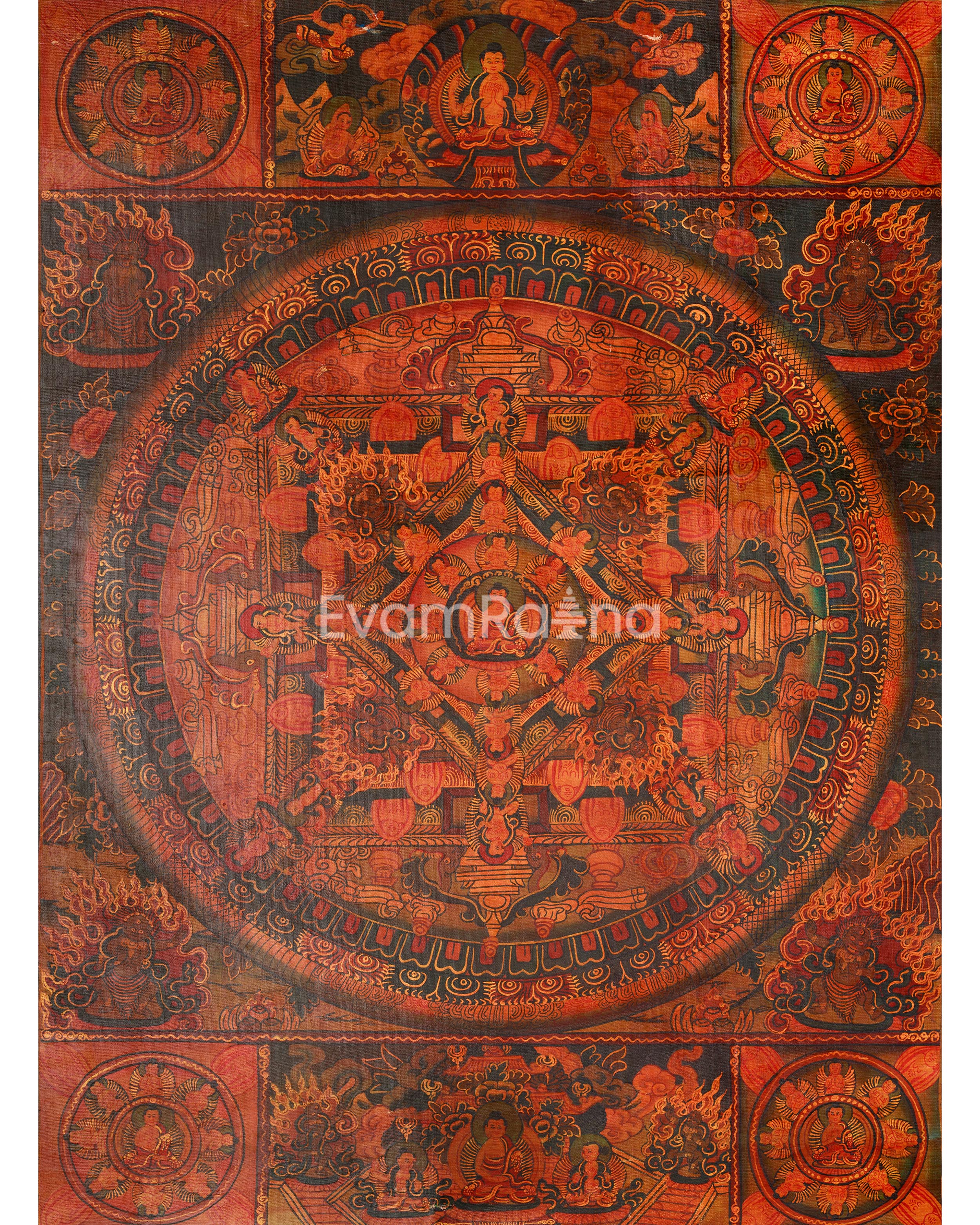 Oil Varnished Vintage Buddha Mandala | Hand-Painted Artwork of Divine Healing