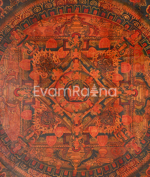 Oil Varnished Vintage Buddha Mandala | Hand-Painted Artwork of Divine Healing