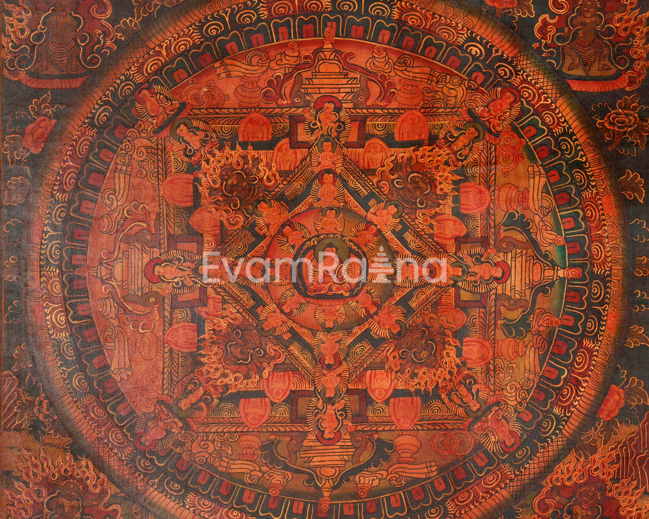 Oil Varnished Vintage Buddha Mandala | Hand-Painted Artwork of Divine Healing