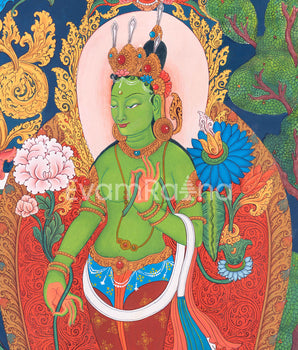 Traditional Green Tara Thangka Print | Prints on Canvas