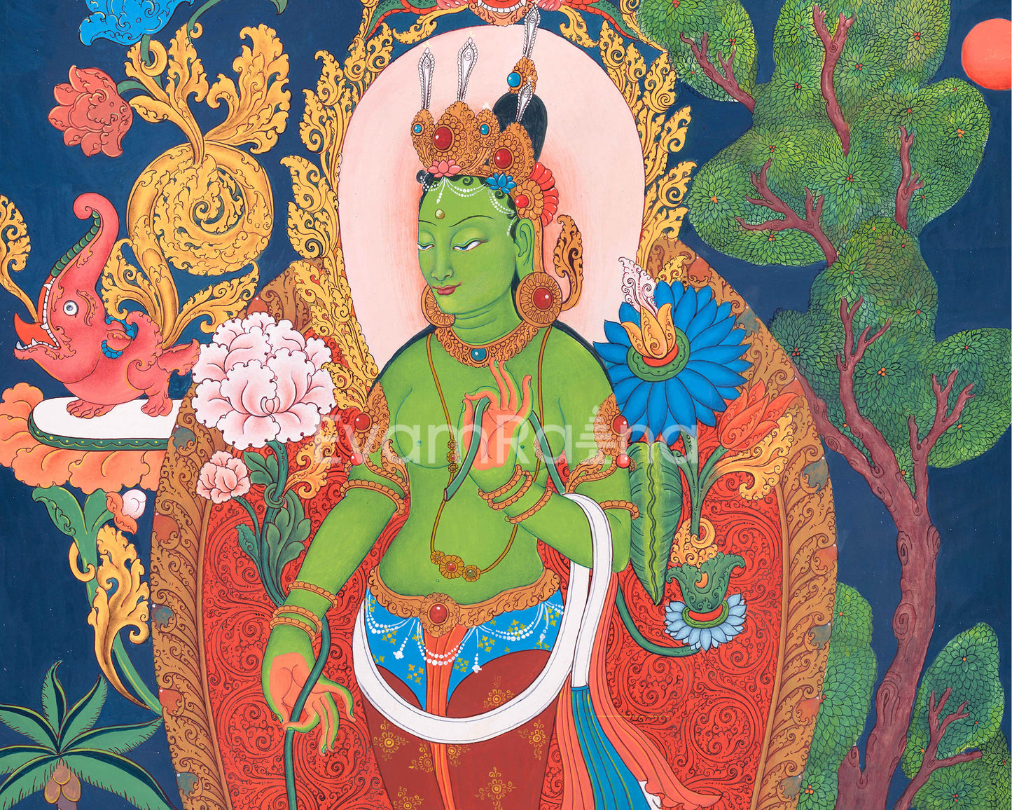 Traditional Green Tara Thangka Print | Prints on Canvas