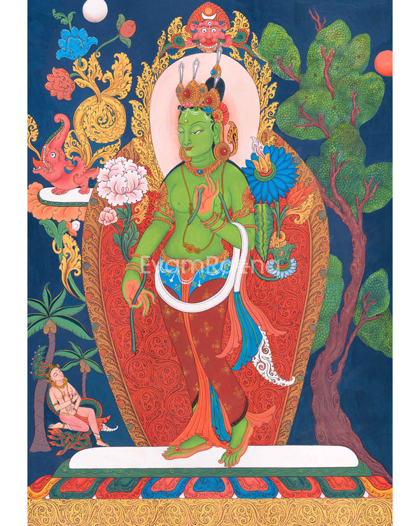 Traditional Green Tara Thangka Print | Prints on Canvas
