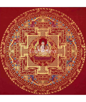 24K Gold Painted Chengrezig Mandala