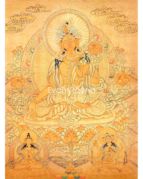 24K Gold Style White Tara Followed By Other Bodhisattvas