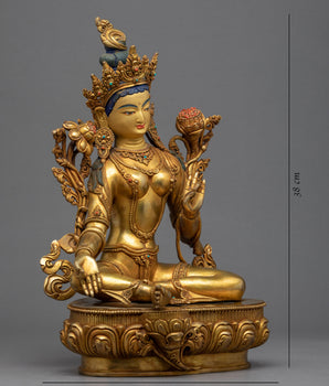 Green Tara Gold Plated Statue | Handmade Buddhist Artwork