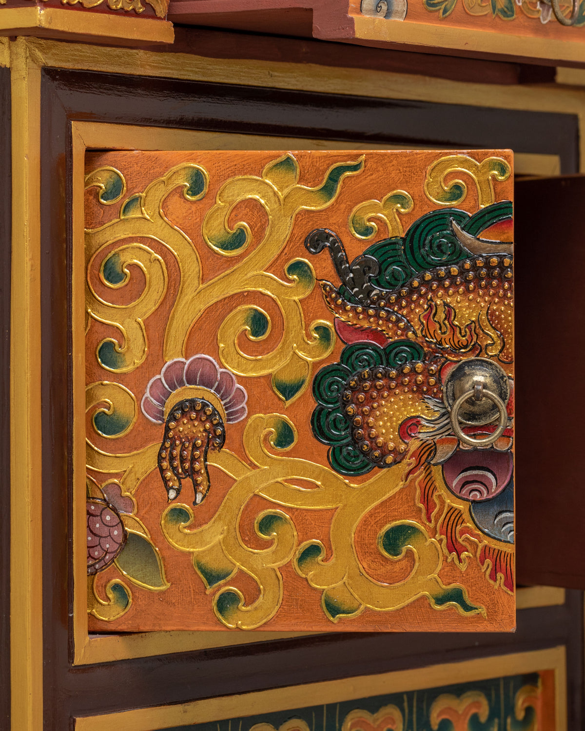 Handcrafted Tibetan Cabinet with Door | Wooden Storage Decor