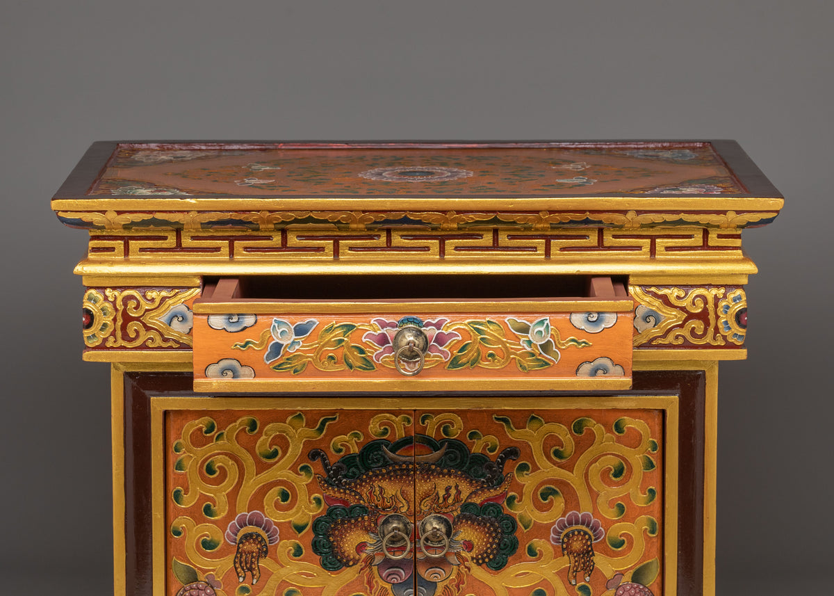 Handcrafted Tibetan Cabinet with Door | Wooden Storage Decor