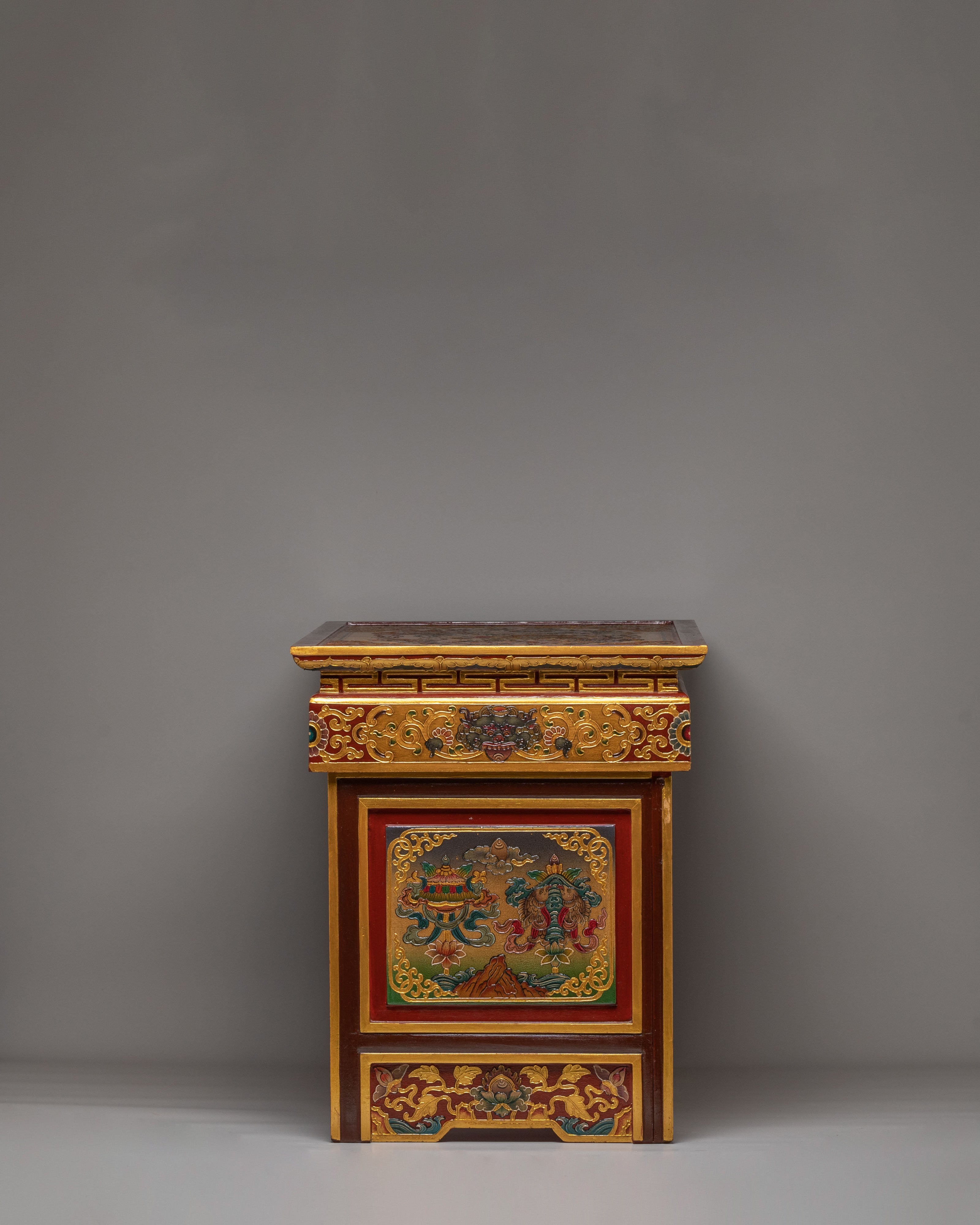 Sacred Tibetan Folding Table | Handcrafted Wooden Table for Meditation & Rituals