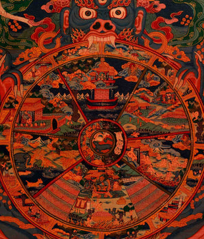 Original Hand-Painted Oil-Varnished Wheel of Life | Samsara or Bhavachakra Mandala