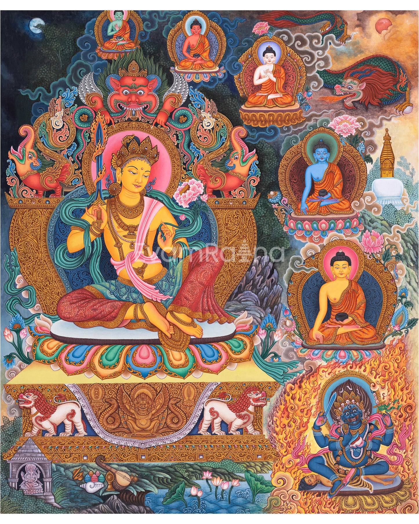 Manjushri Thangka Print | Bodhisattva Deity For Compassion | Himalayan Art