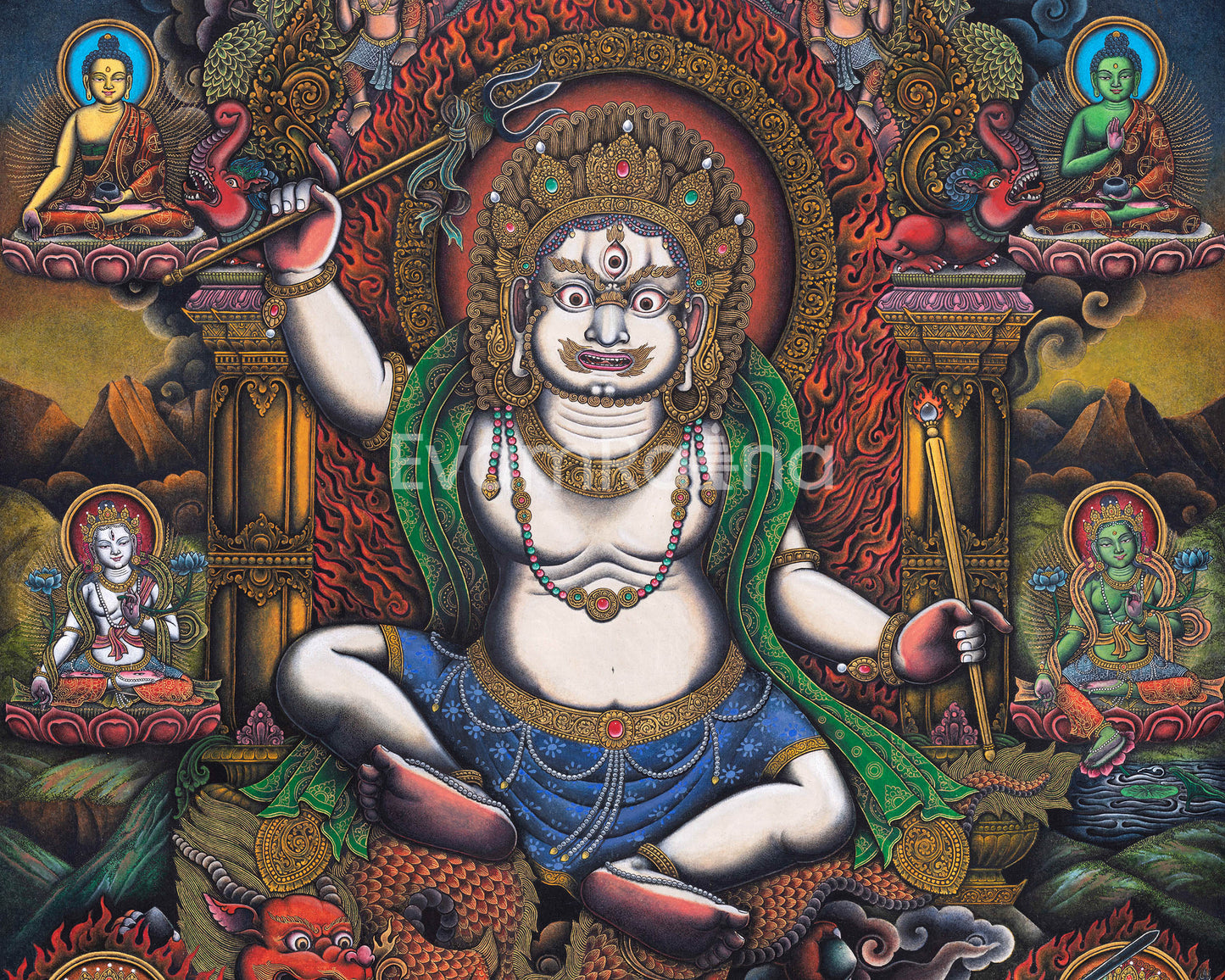 White Mahakala Thangka Print | Tibetan Spiritual Art