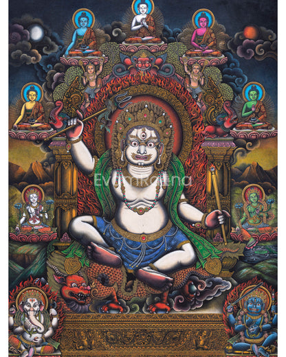 White Mahakala Thangka Print | Tibetan Spiritual Art