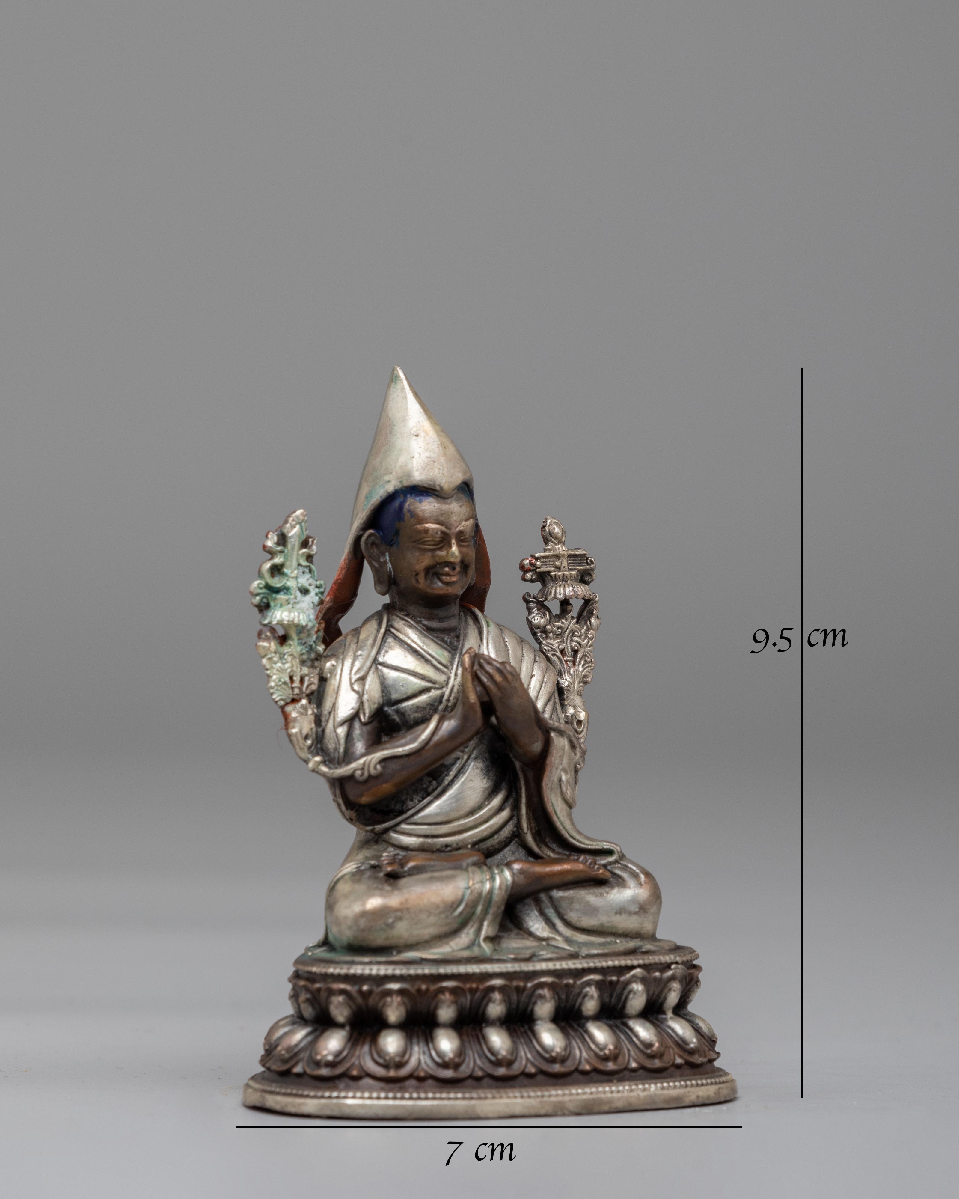 Traditional Buddhist Tsongkhapa Statue | Oxidized Copper & Silver