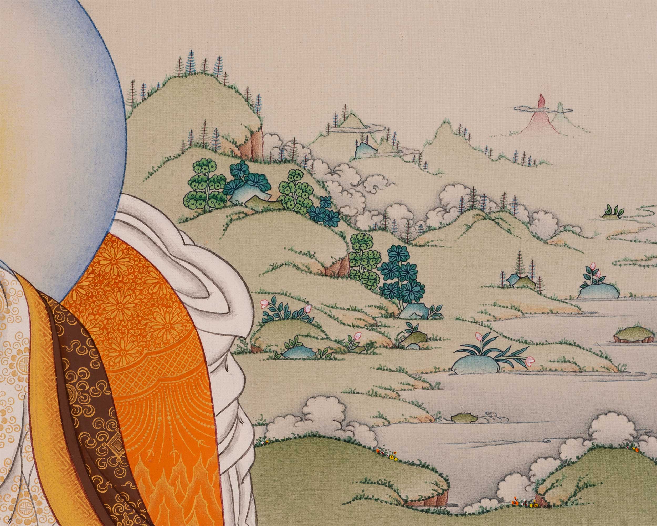 Marpha with Milarepa and Gampopa Thangka Print | Digital Canvas Print Of Tibetan Masters Thangka