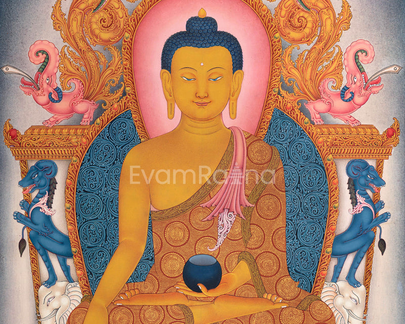 Traditional Buddha Shakyamuni Thangka Print for Enlightenment | Prints on Cotton Canvas