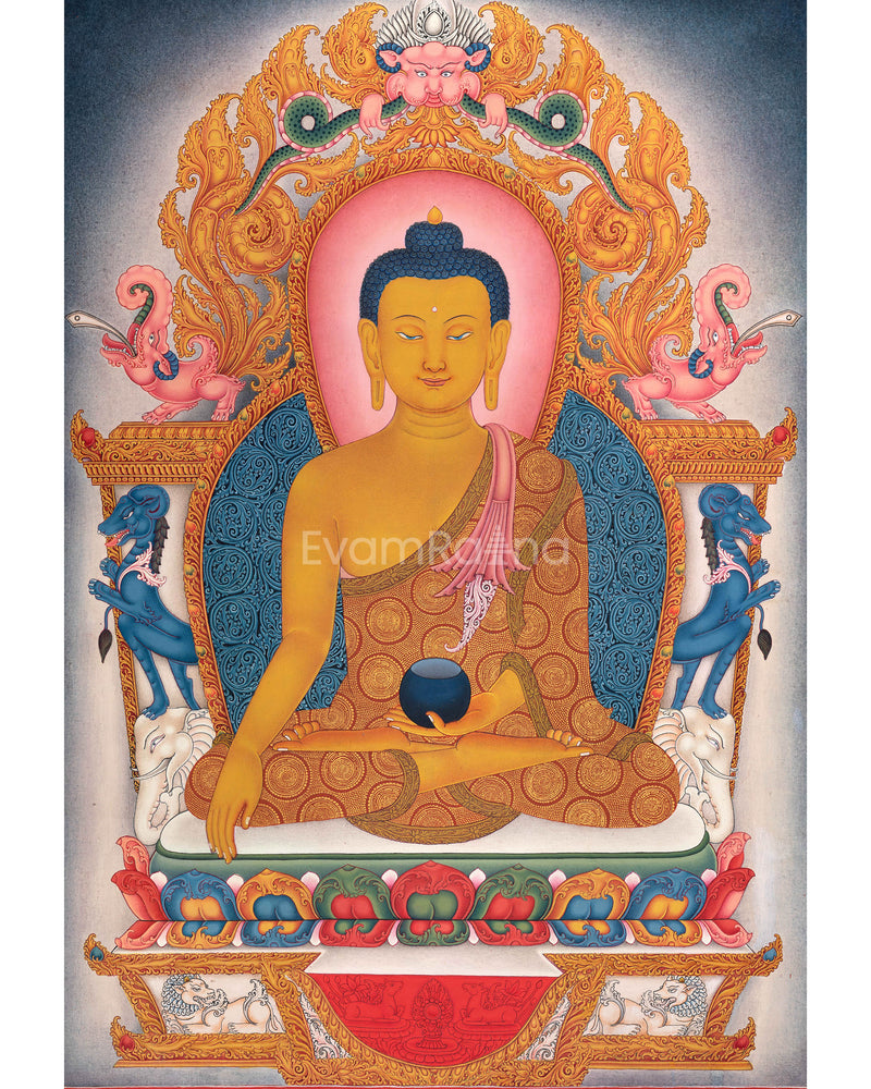 Traditional Buddha Shakyamuni Thangka Print for Enlightenment | Prints on Cotton Canvas