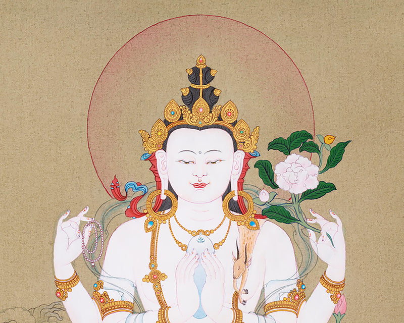 Avalokiteshvara Chenresig Thangka | Hand-painted Thangka on Cotton Canvas