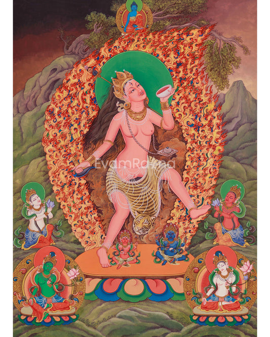 Traditional Vajrayogini Thangka  Print | Print on Cotton Canvas | Dakini Deity