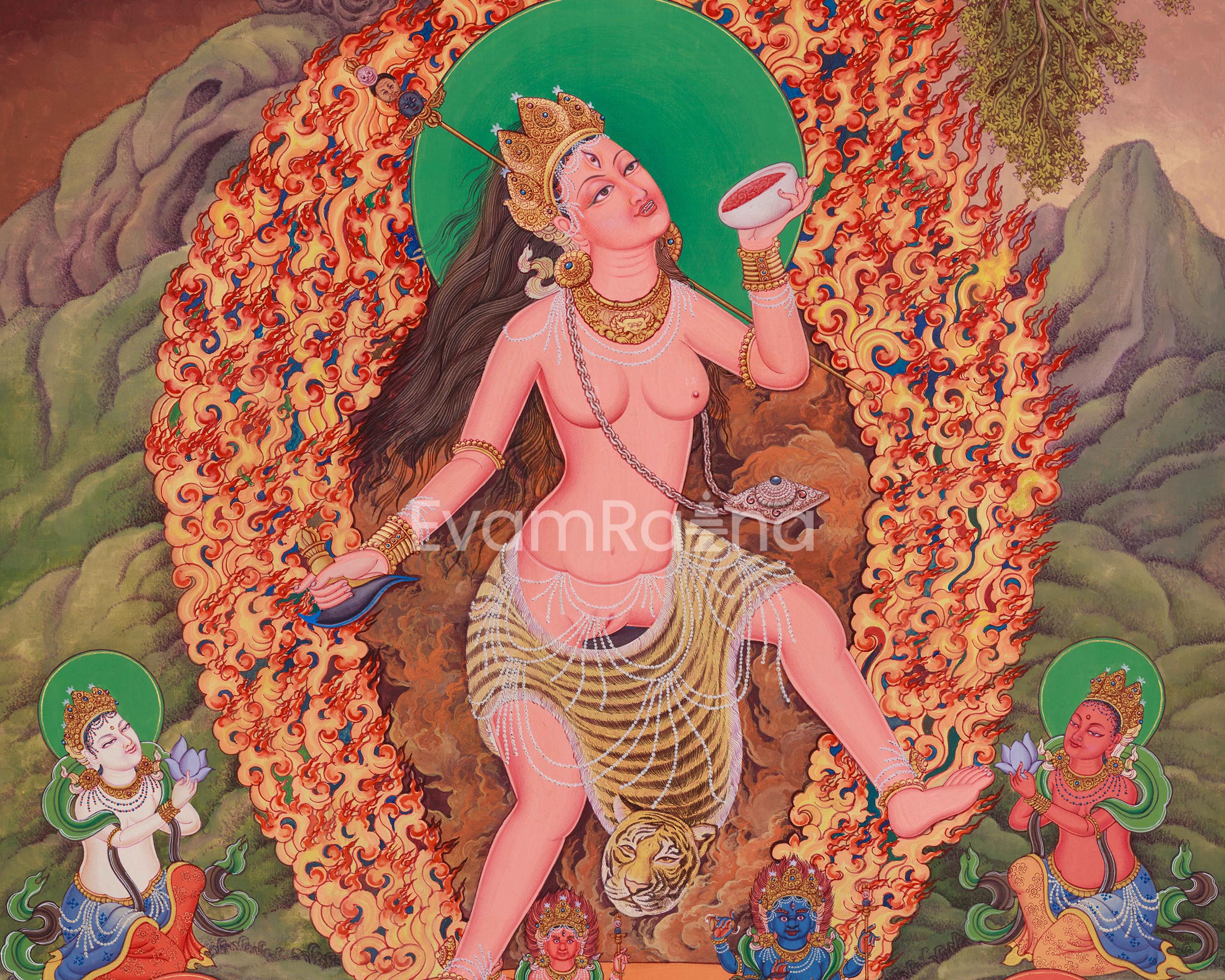 Traditional Vajrayogini Thangka  Print | Print on Cotton Canvas | Dakini Deity